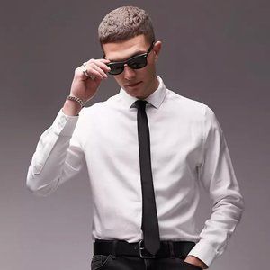 Men's TOPMAN Egyptian Cotton Textured Formal Shirt | Slim Fit | White | L | NWT
